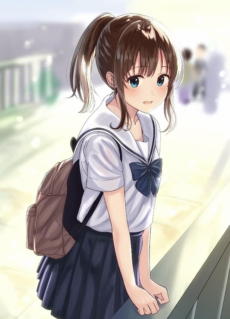 Ảnh anime nữ học sinh với biểu cảm thân thiện
