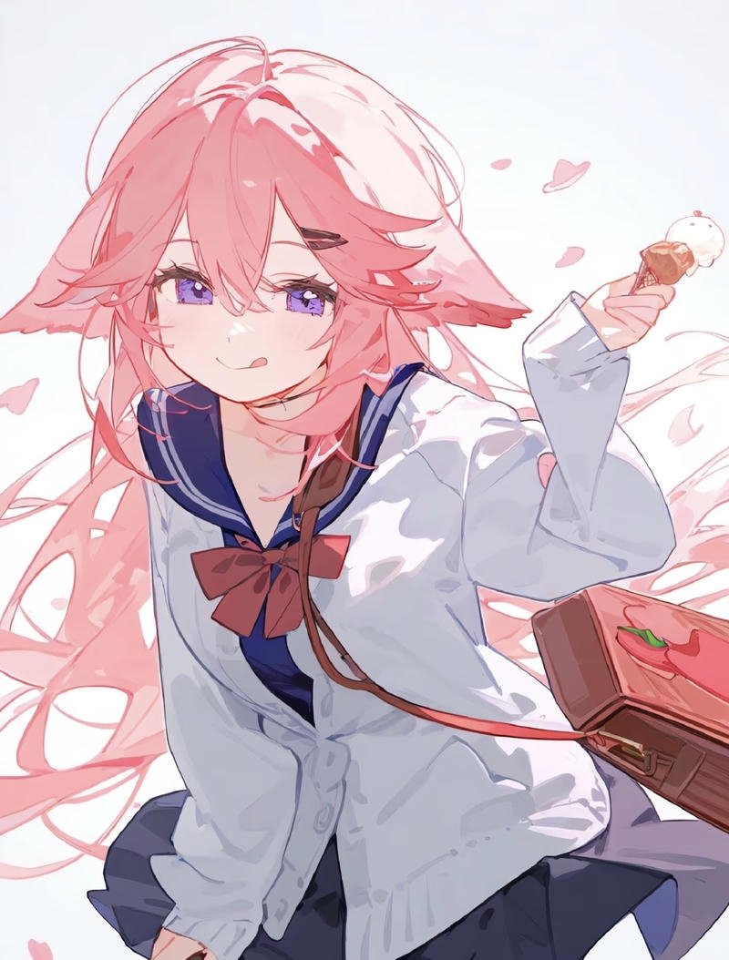 Ảnh anime nữ học sinh với biểu cảm vui tươi rạng rỡ