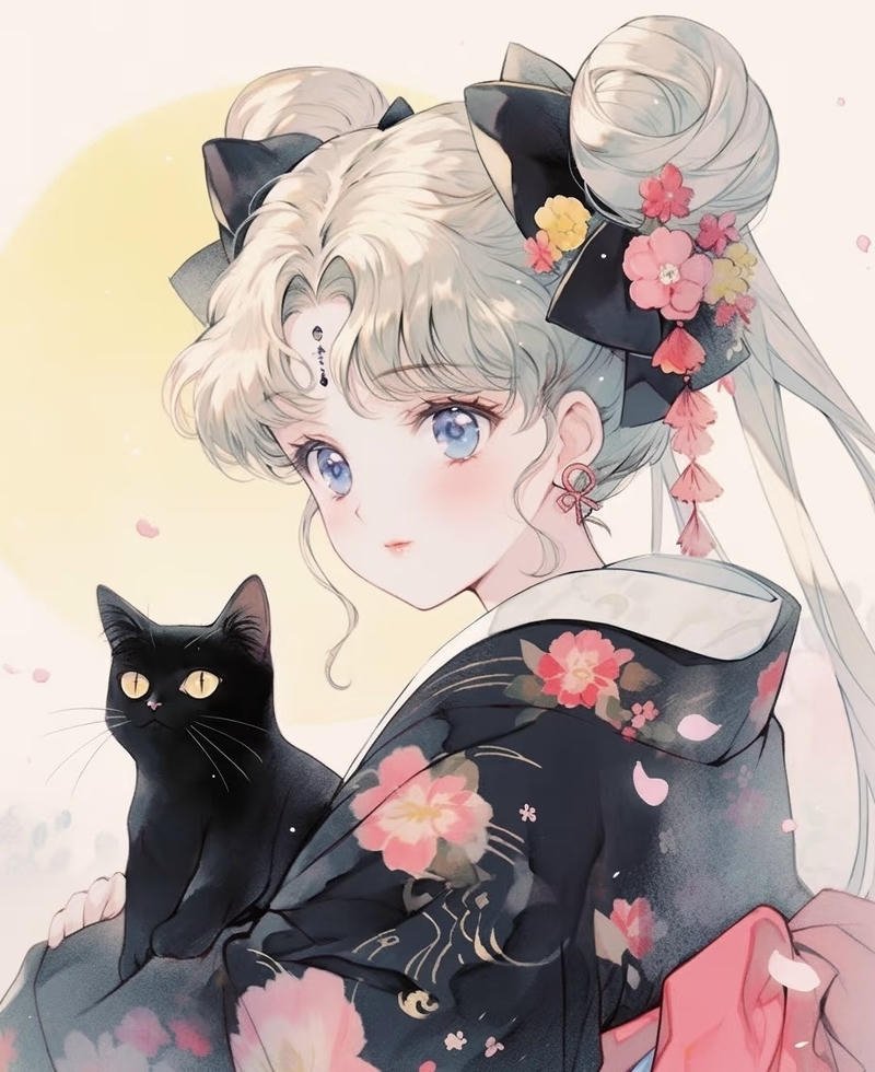Ảnh anime nữ mặc kimono mang nét cổ điển nhẹ