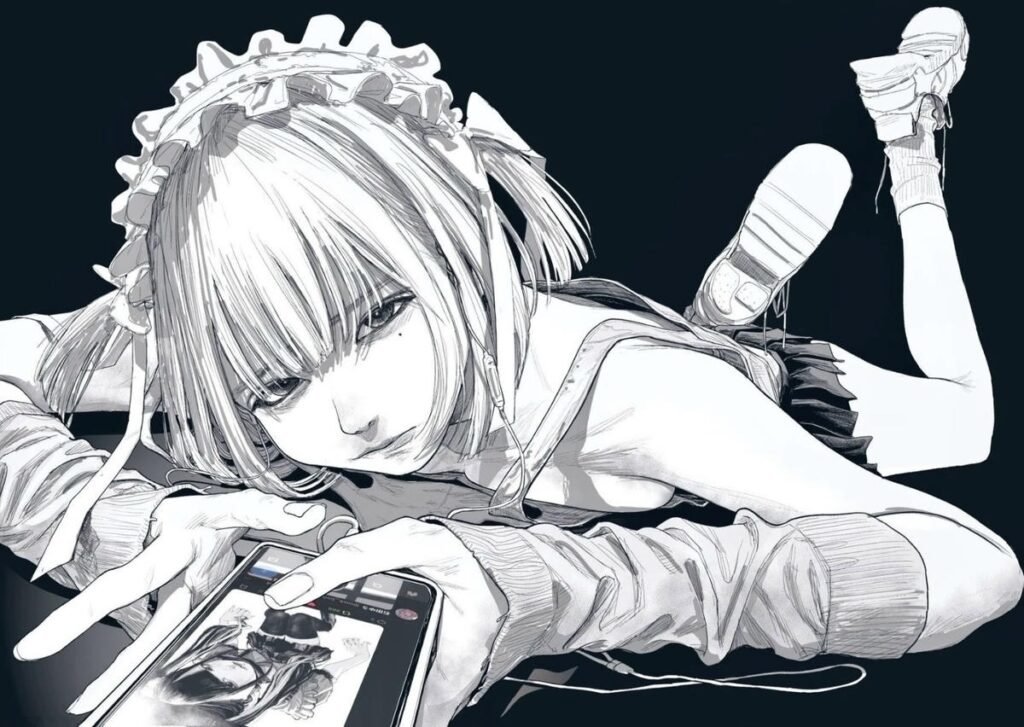 Ảnh anime nữ trắng đen thumbnail