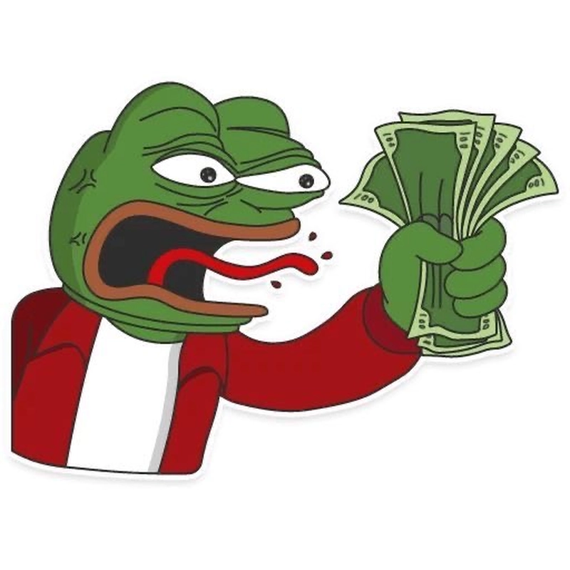Ảnh meme tiền ếch xanh cầm cục tiền