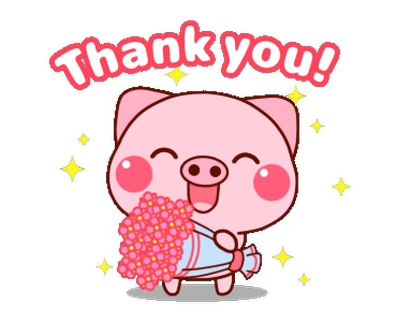 Ảnh sticker cảm ơn lợn ôm bó hoa