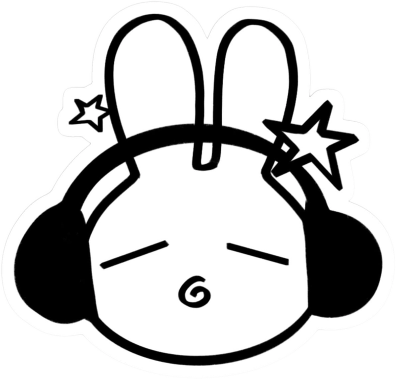 Ảnh sticker thỏ nghe nhạc trắng đen cute