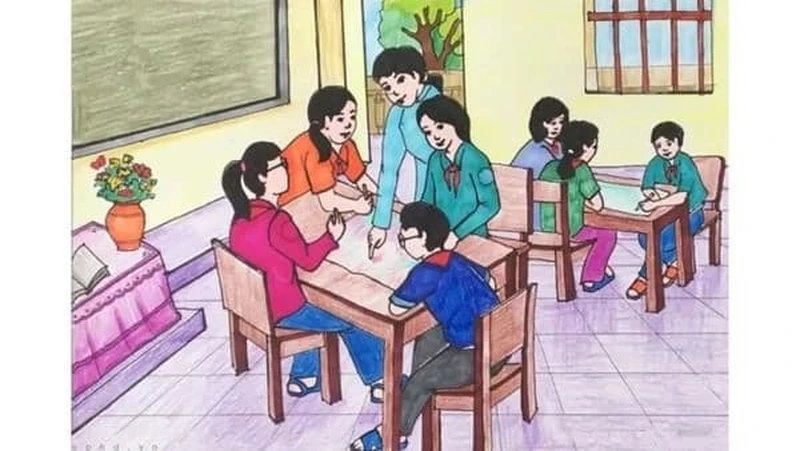 Ảnh tranh vẽ nghề giáo viên phong cách hoạt hình đáng yêu
