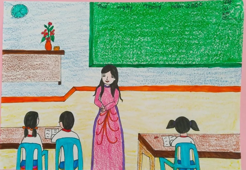 Ảnh tranh vẽ nghề giáo viên phù hợp làm hình minh họa giáo dục