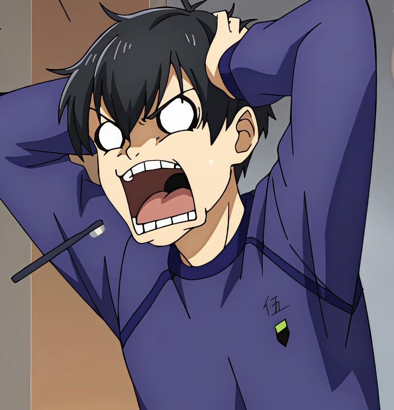 Anime meme Isagi ôm đầu hài hước