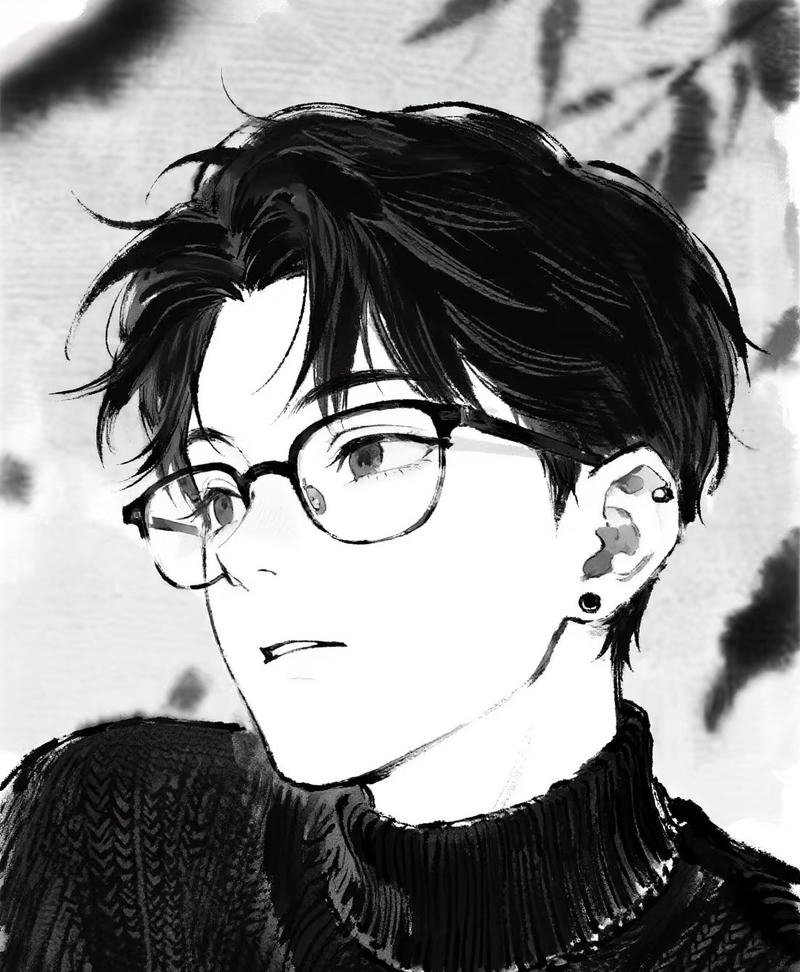 Bức ảnh anime nam đeo kính với gương mặt nghiêm túc