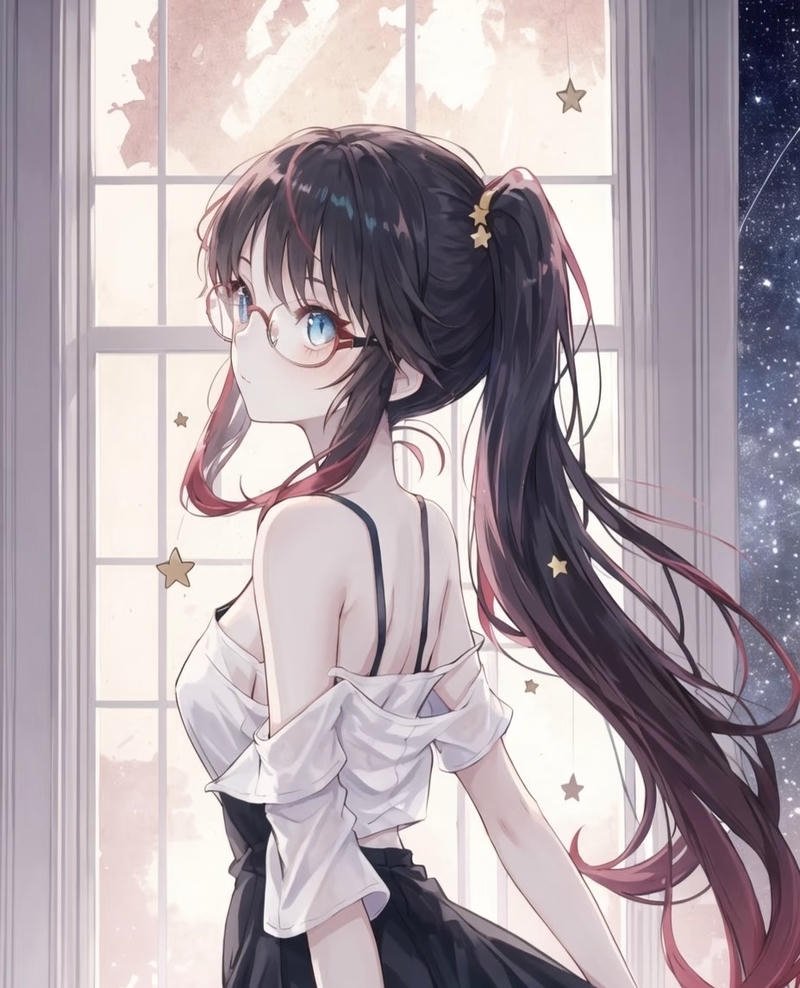 Bức ảnh anime nữ đeo kính với gương mặt thanh tú
