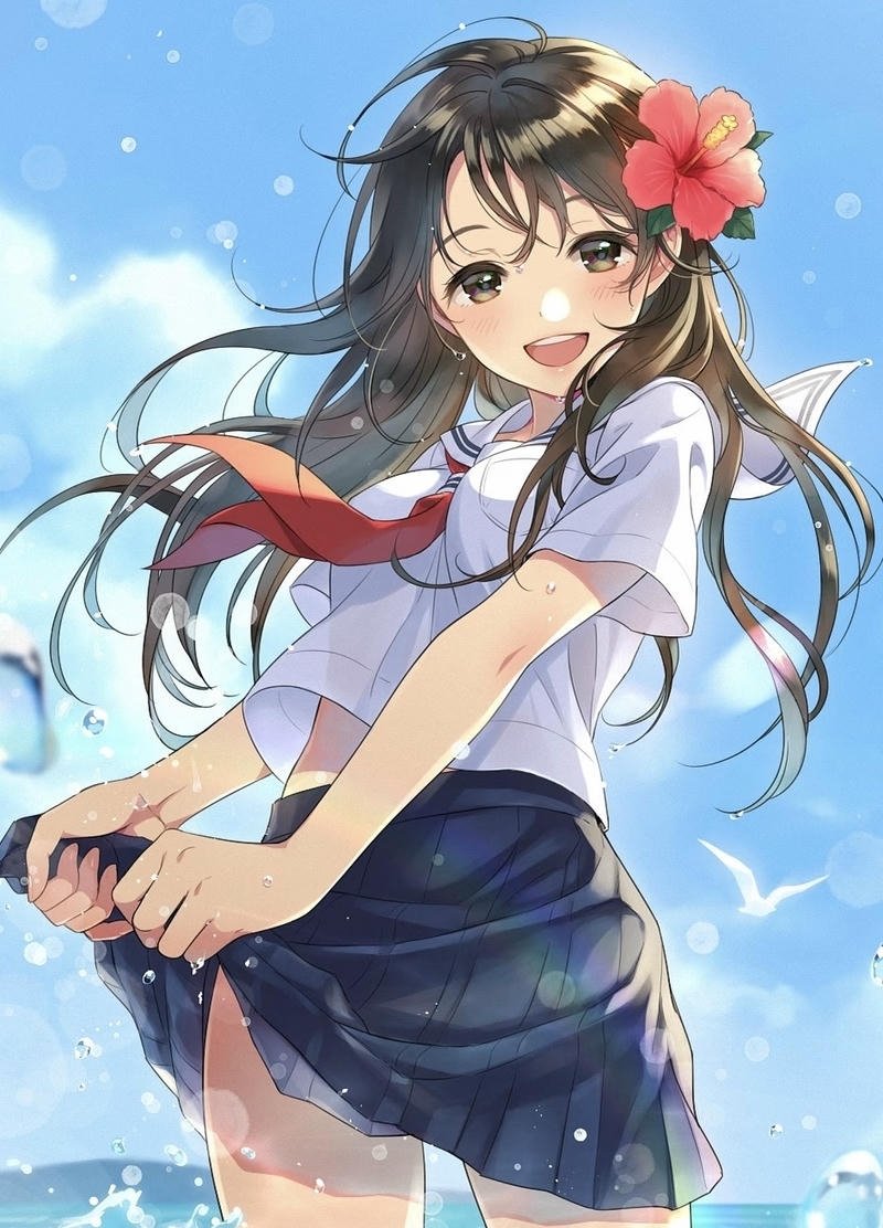 Bức ảnh anime nữ học sinh với ánh mắt sáng