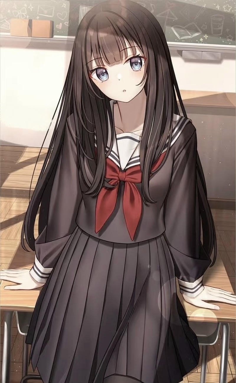 Bức ảnh anime nữ học sinh với ánh nhìn xa xăm