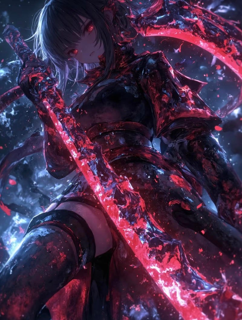 Cô gái anime cầm kiếm phong cách cổ trang mạnh mẽ