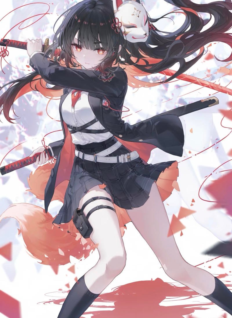 Cô gái anime cầm kiếm trong khung cảnh bão tố dữ dội