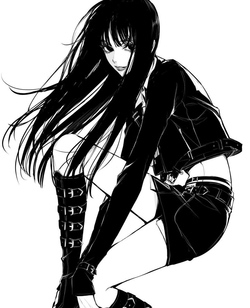 Cô gái anime hai màu thể hiện tâm trạng nặng trĩu