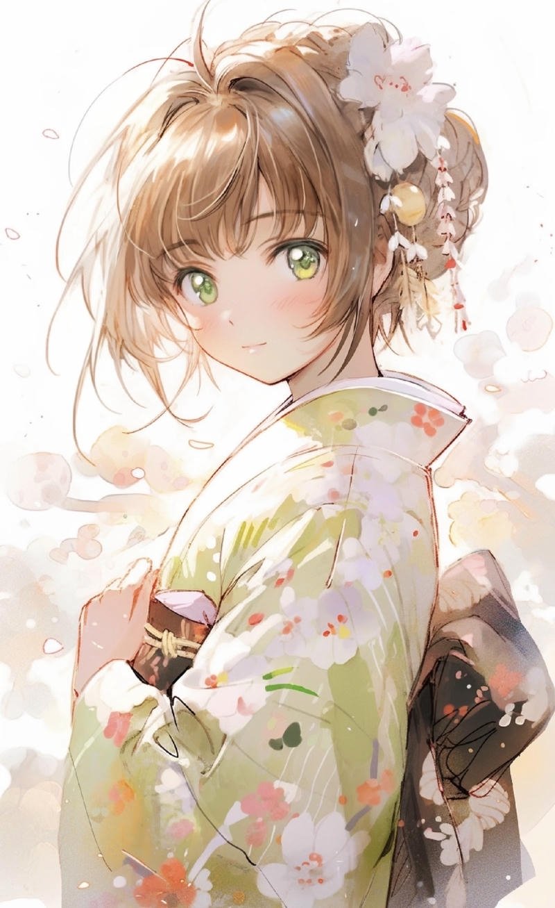 Cô gái anime mặc kimono thể hiện nét đẹp nhẹ nhàng