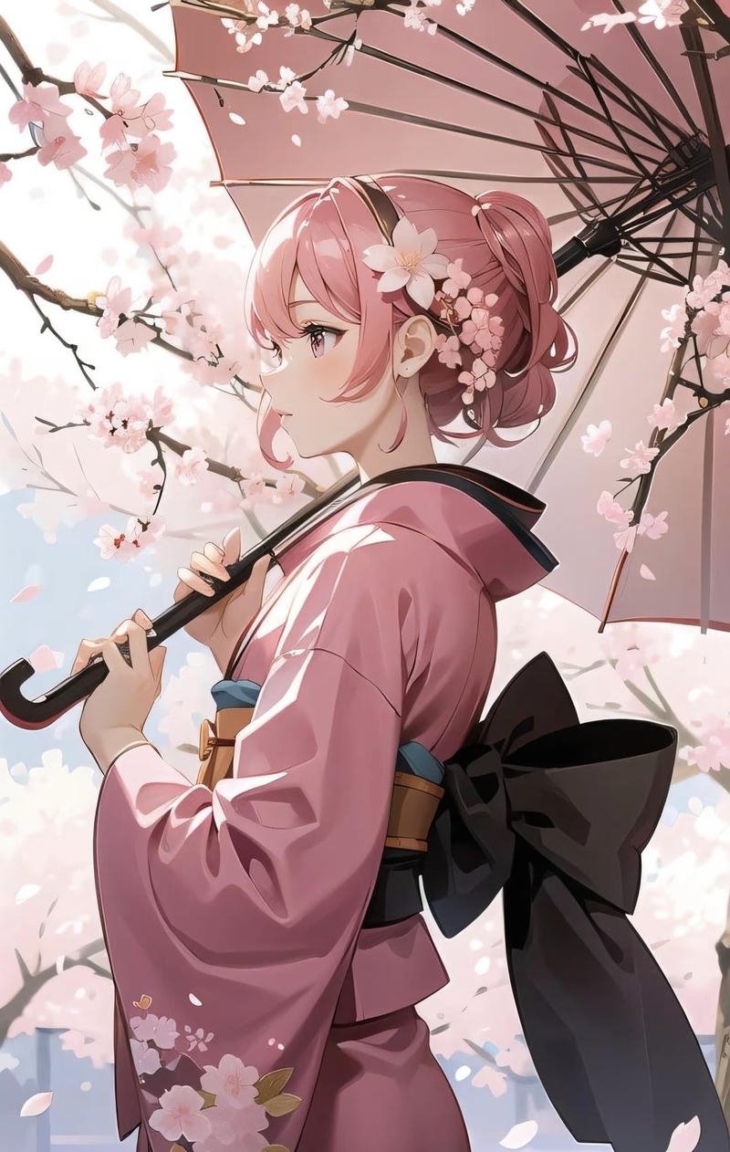 Cô gái anime mặc kimono thể hiện nét duyên dáng