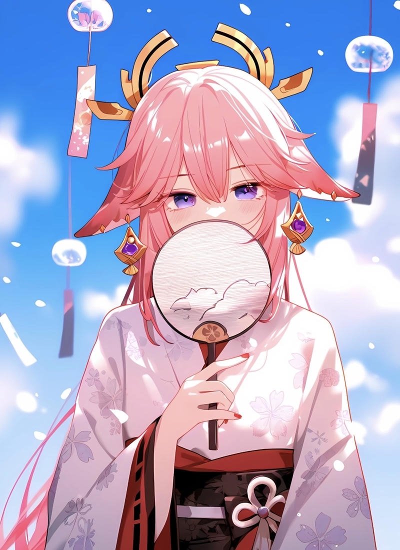 Cô gái anime mặc kimono thể hiện nét nữ tính