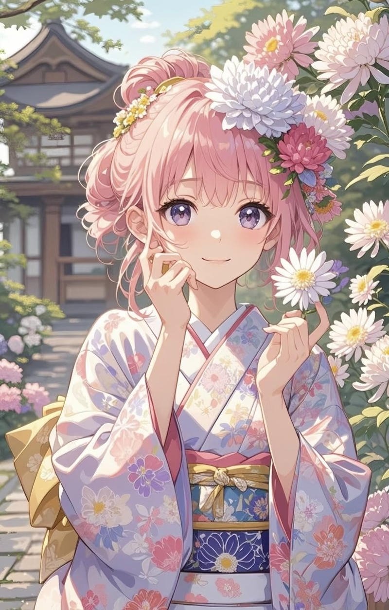 Cô gái anime mặc kimono thể hiện sự tinh tế