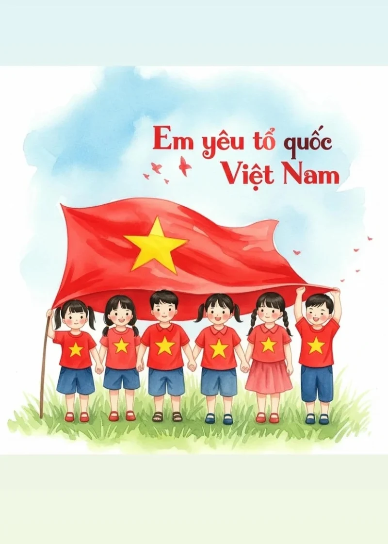 Hình ảnh Bác Hồ xuất hiện trong tranh em yêu tổ quốc Việt Nam