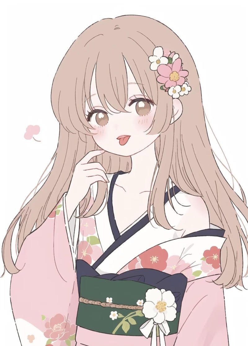 Hình ảnh anime nữ mặc kimono với chi tiết tinh xảo