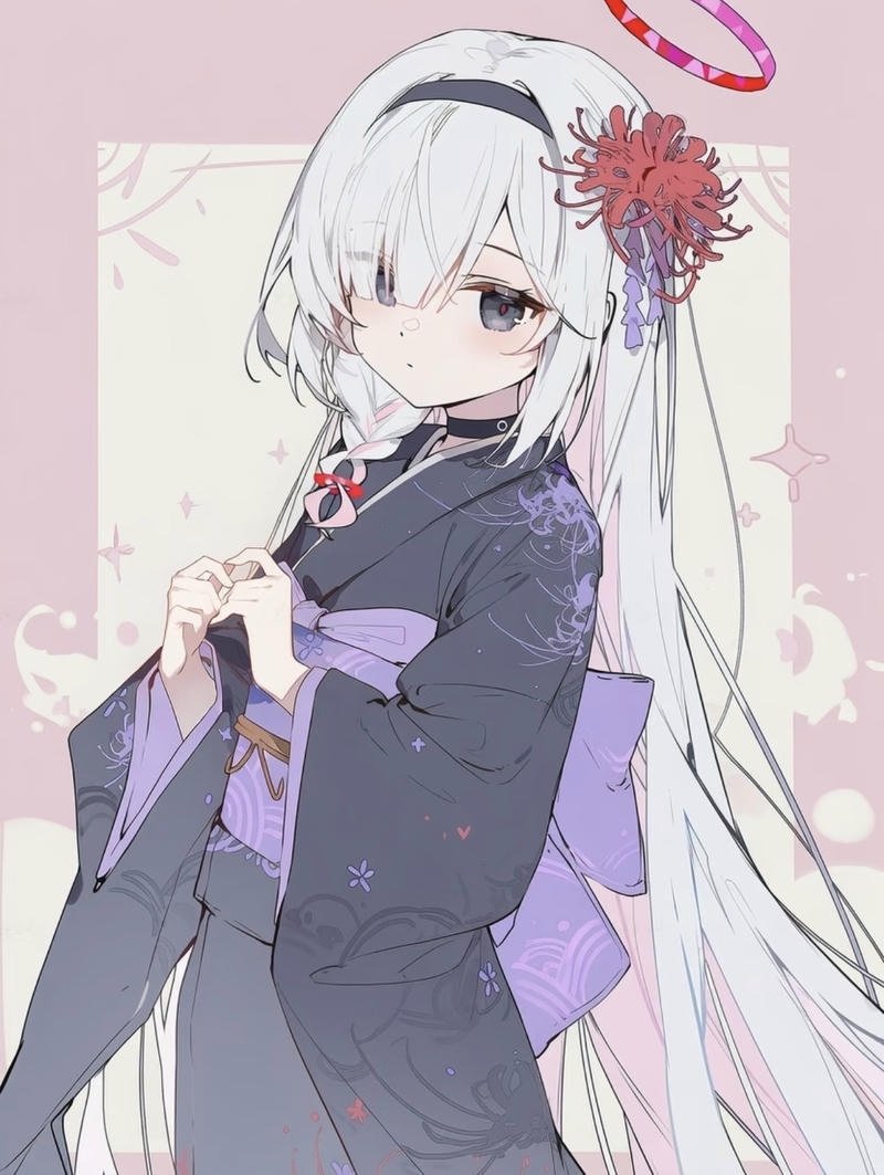 Hình ảnh anime nữ mặc kimono với họa tiết đẹp mắt