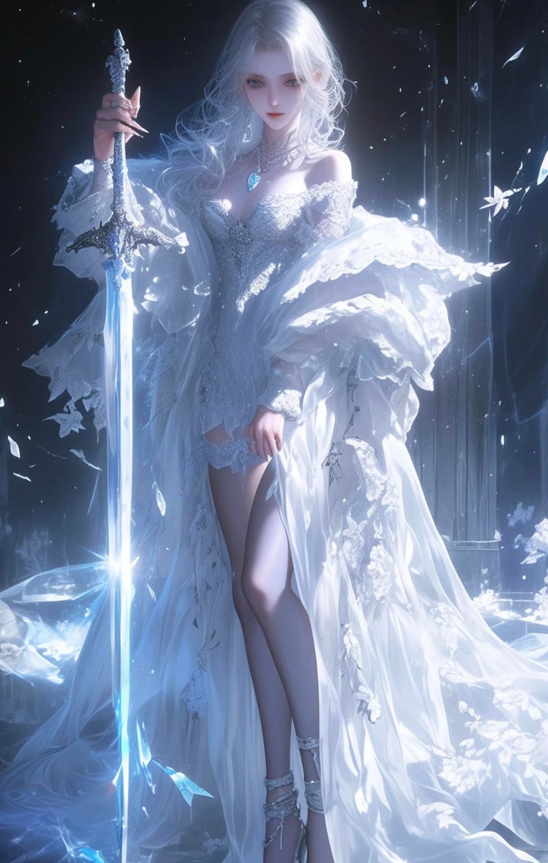 Hình ảnh cô gái anime cầm kiếm dưới ánh trăng sáng