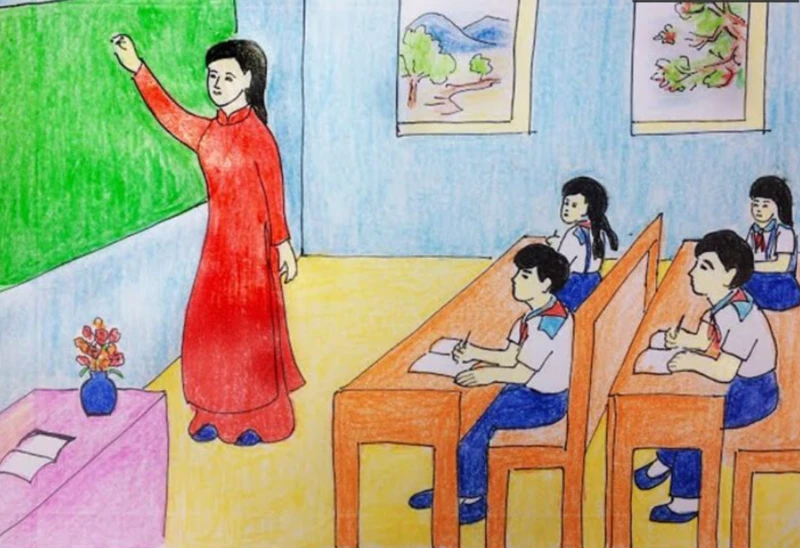 Hình ảnh nghề giáo viên trong lớp học mang không khí ấm áp
