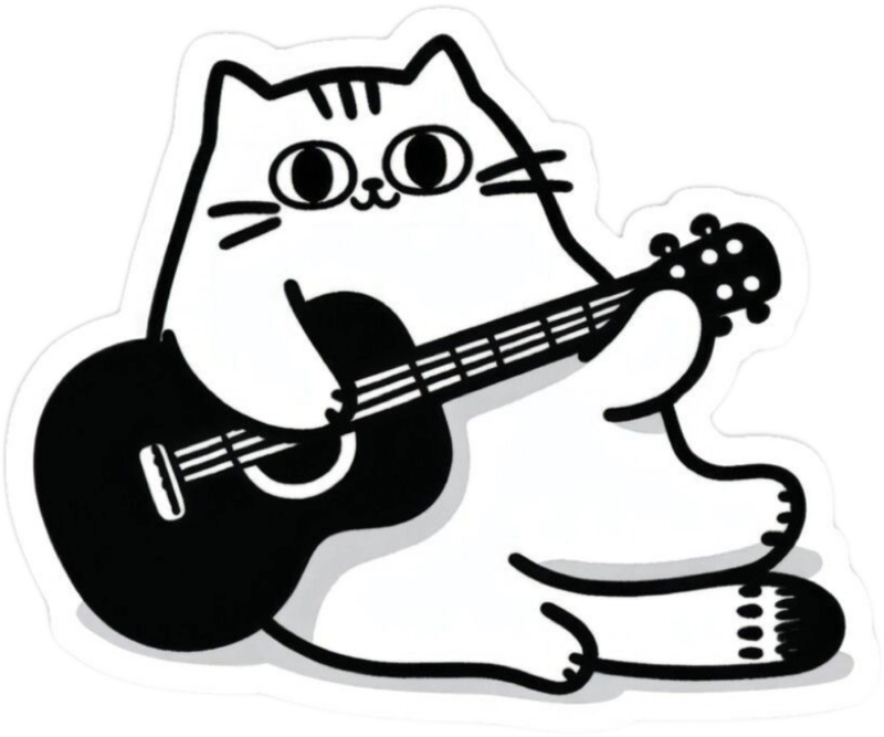 Hình ảnh sticker trắng đen cute con mèo chơi đàn