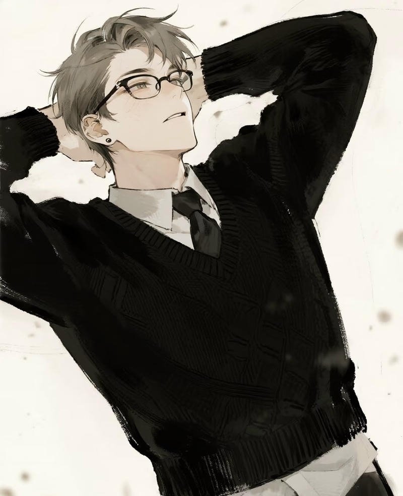 Hình anime nam đeo kính mang nét trí thức điềm tĩnh
