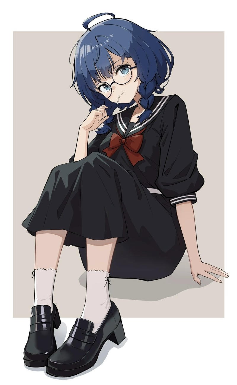 Hình anime nữ đeo kính mang nét trí thức nhẹ nhàng