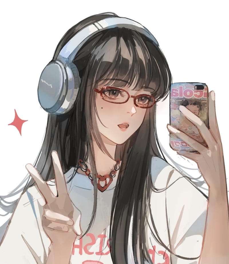 Hình anime nữ đeo kính mang vẻ nữ tính nổi bật