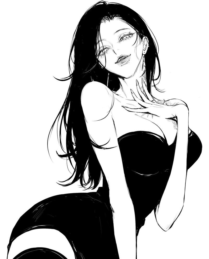 Hình anime nữ đơn sắc với ánh nhìn xa vắng