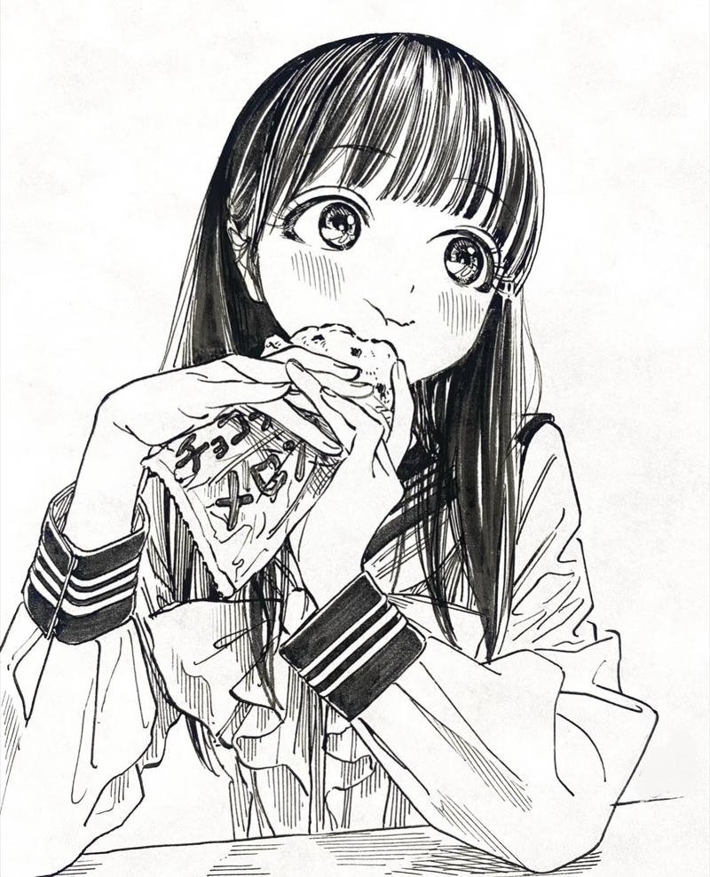 Hình anime nữ đơn sắc với gương mặt an nhiên