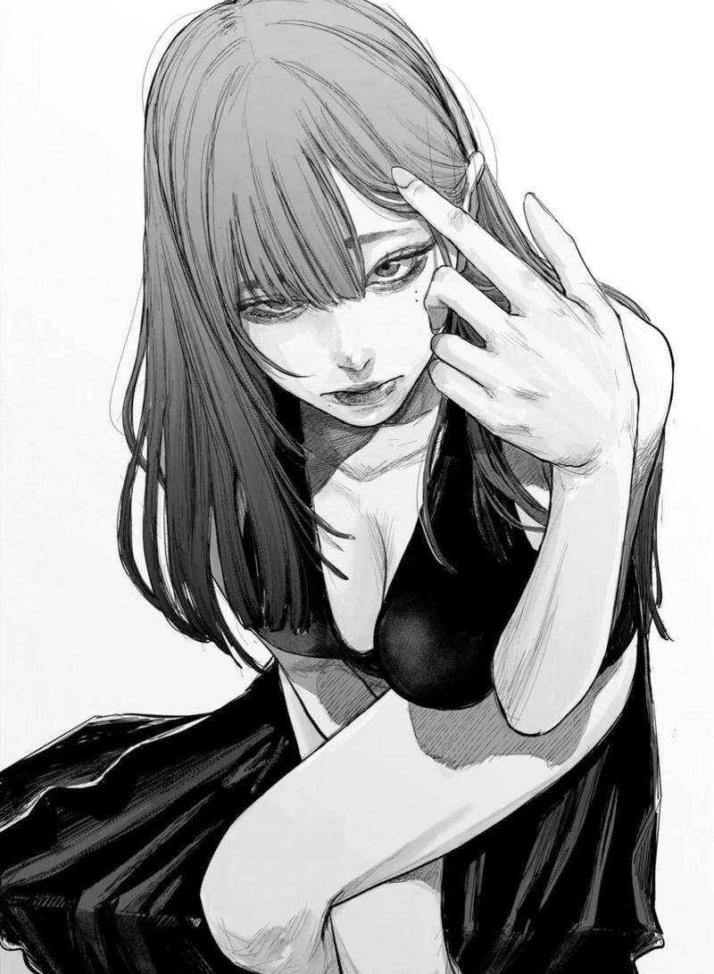 Hình anime nữ đơn sắc với khuôn mặt dịu nhẹ