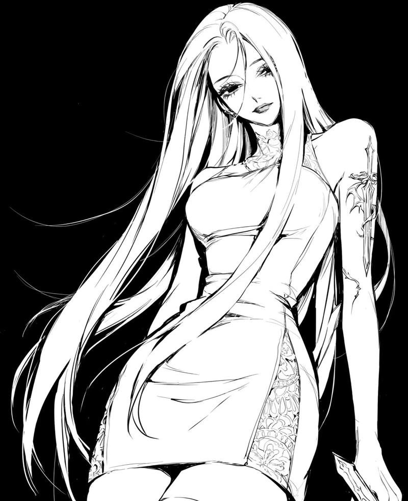 Hình anime nữ hai màu với khuôn mặt thanh tú