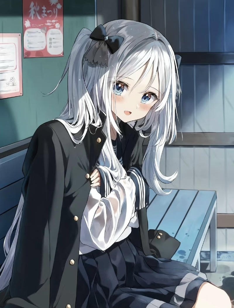 Hình anime nữ học sinh mang nét suy tư nhẹ nhàng