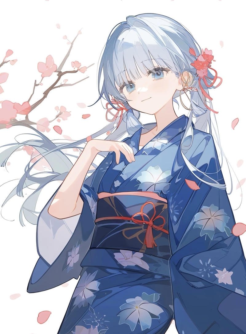 Hình anime nữ mặc kimono với biểu cảm nhẹ nhàng