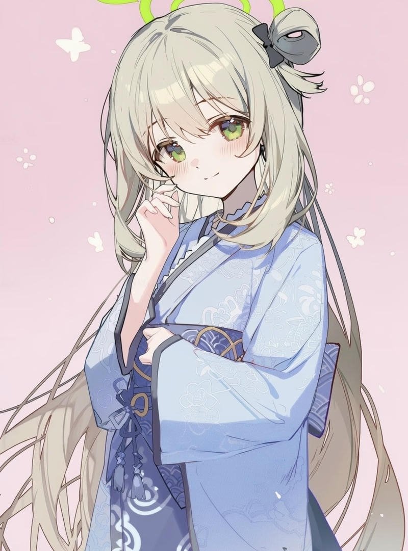 Hình anime nữ mặc kimono với dáng đứng mềm mại