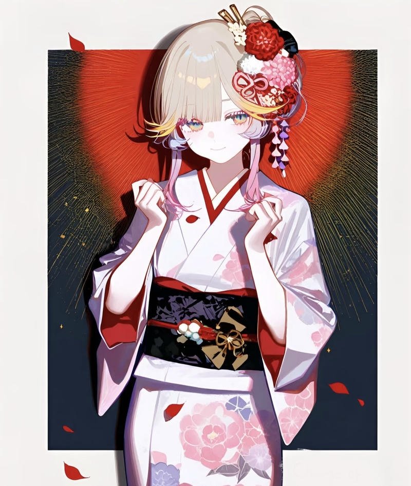 Hình anime nữ mặc kimono với gương mặt xinh xắn