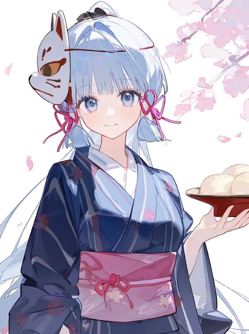 Hình anime nữ mặc kimono với nét mặt dịu dàng