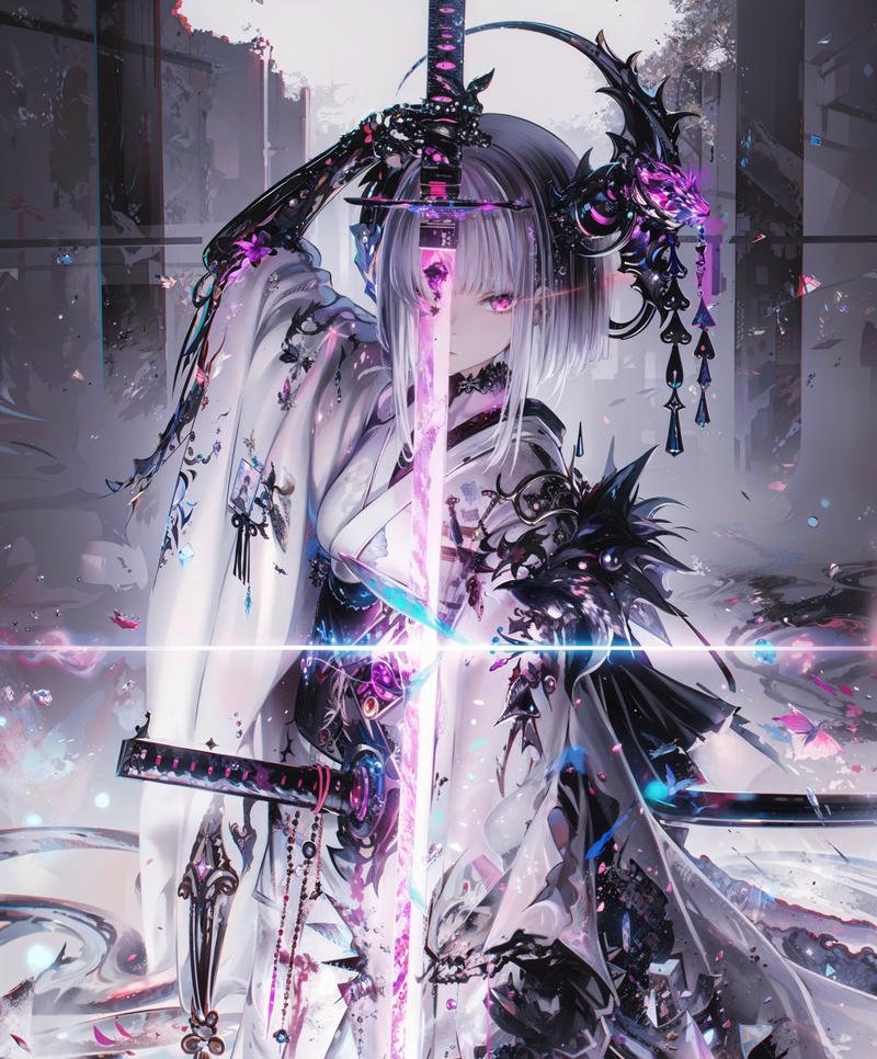 Hình nền anime nữ cầm kiếm oai vệ