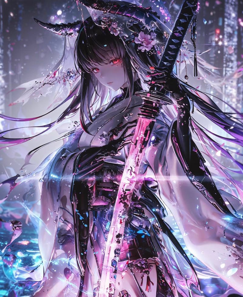 Hình nền anime nữ cầm kiếm phong cách nghệ thuật độc đáo
