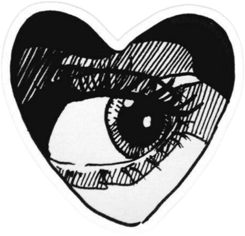Hình sticker trắng đen cute mắt trong hình trái tim