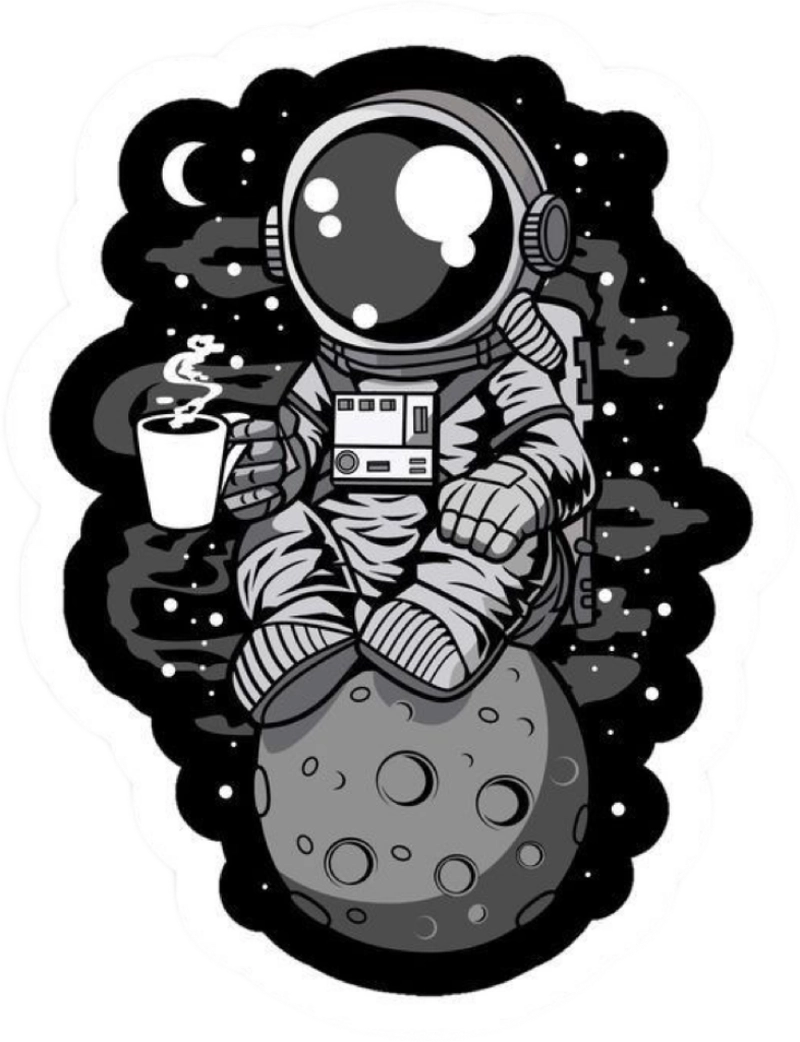 Hình sticker trắng đen cute phi hành gia