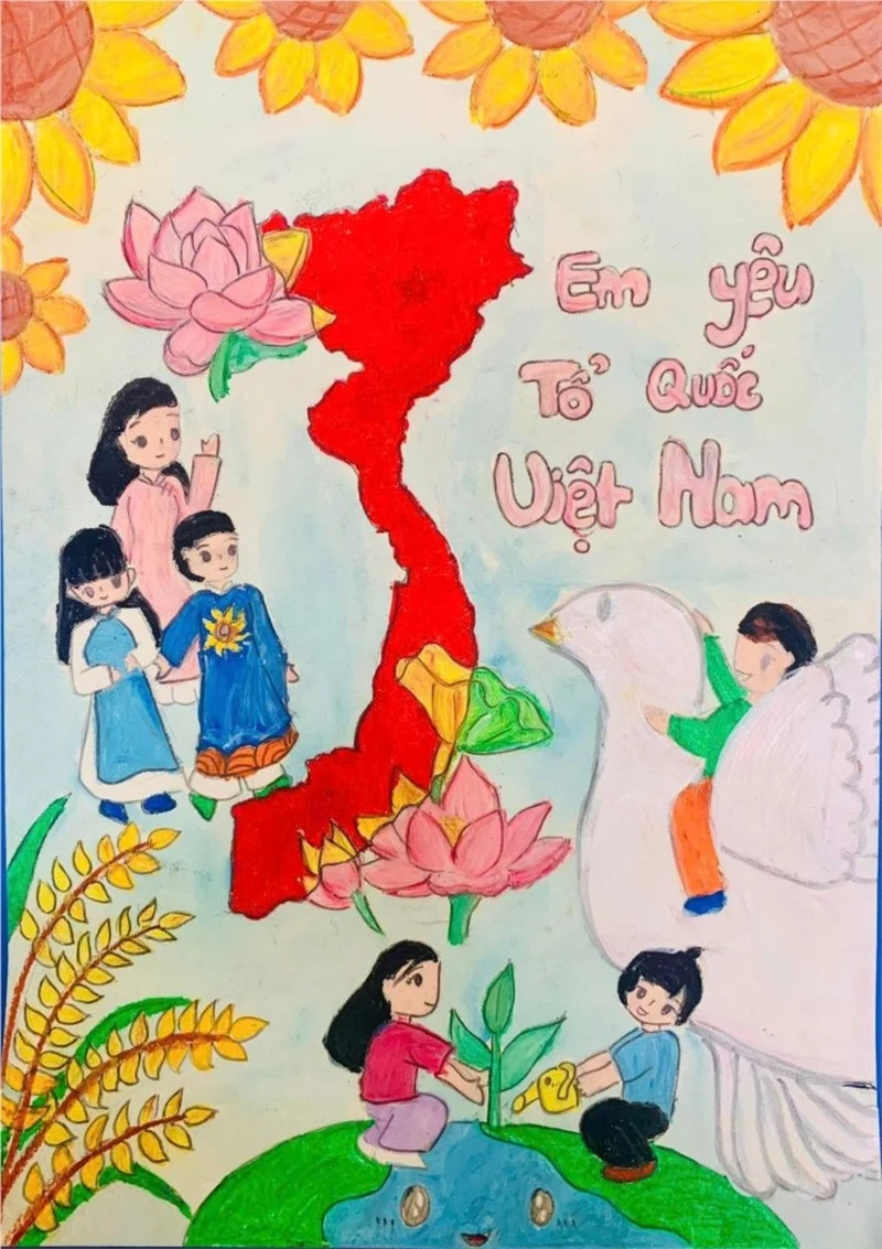 Hướng dẫn vẽ tranh em yêu tổ quốc Việt Nam đơn giản
