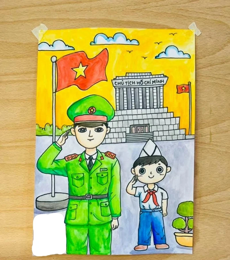 Khung cảnh yên bình được thể hiện qua phong cảnh lăng bác