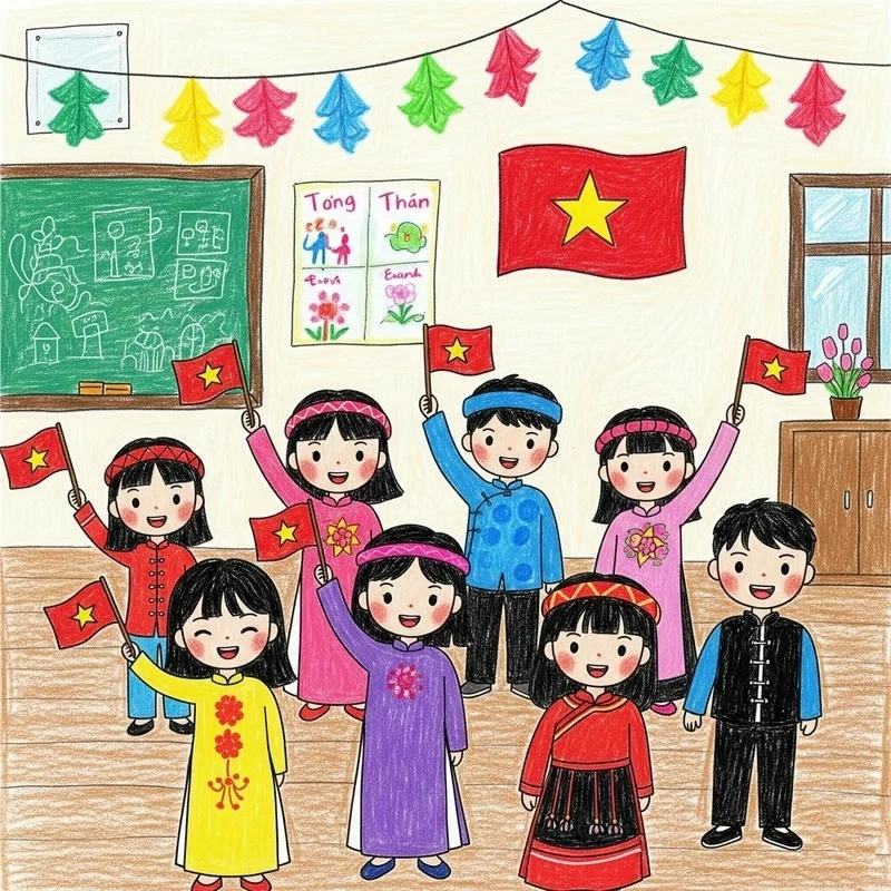 Màu sắc rực rỡ trong tranh chủ đề em yêu tổ quốc Việt Nam