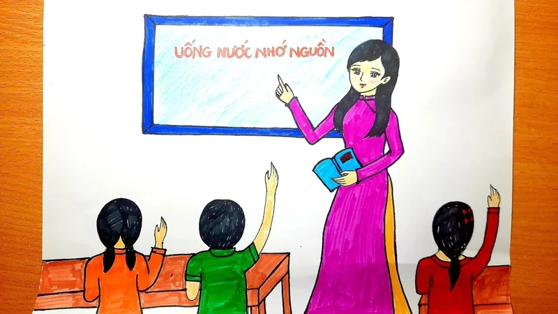 Mẫu tranh nghề giáo viên thể hiện sự tận tâm trong giảng dạy