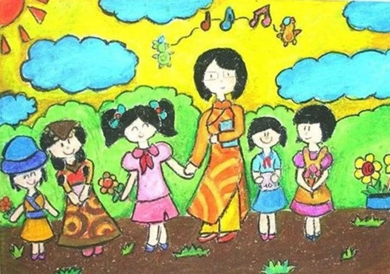 Minh họa nghề giáo viên đang hướng dẫn bài học cho học sinh