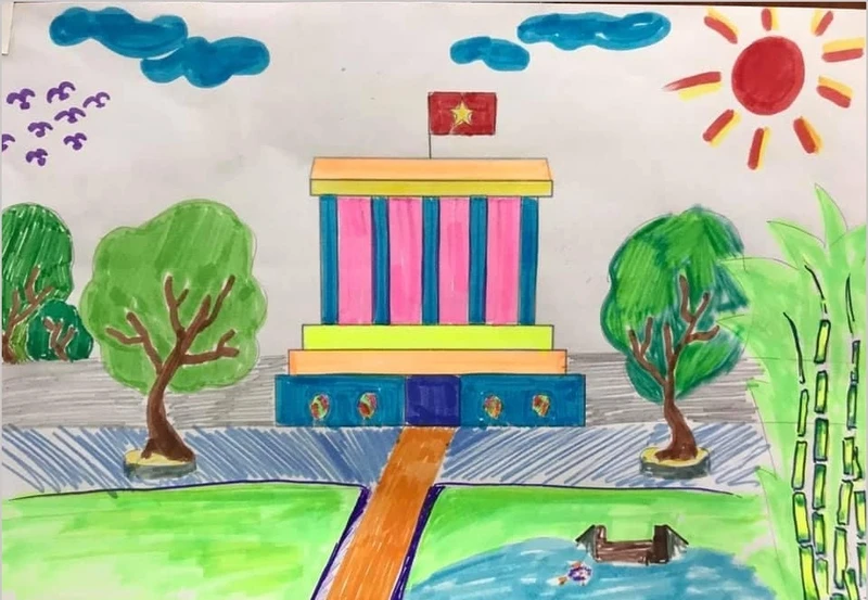 Nét vẽ hồn nhiên thể hiện góc nhìn của học sinh về lăng bác