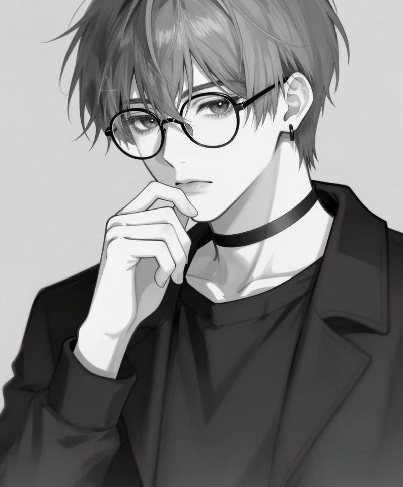 Nhân vật anime nam đeo kính với nét chững chạc
